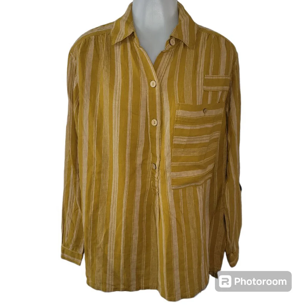 Women's We The Free Yellow Striped Button Down Shirt Size XS